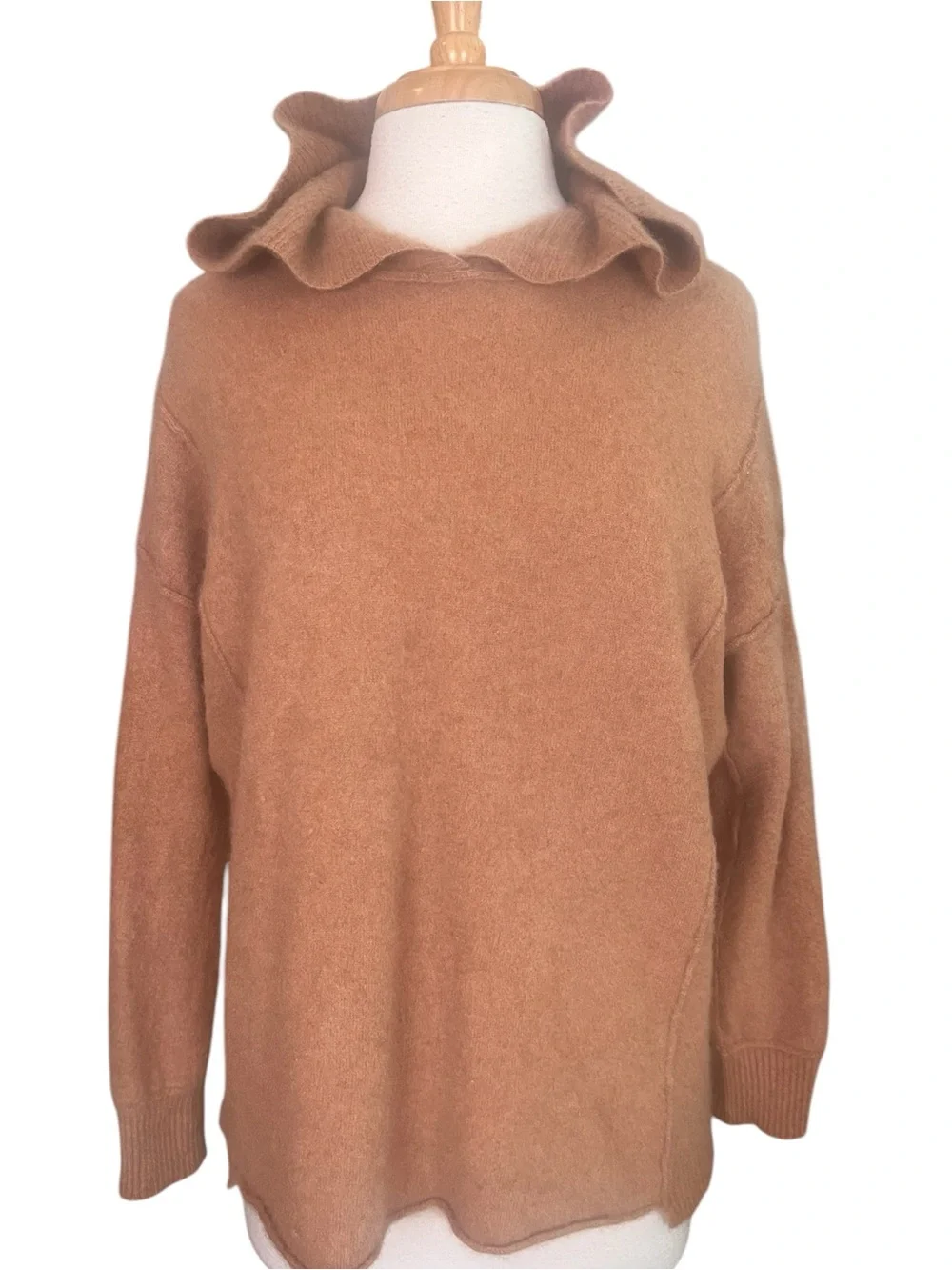 Free People Cashmere Boyfriend Hooded Sweater Womens Large Sahara Sand Brown
